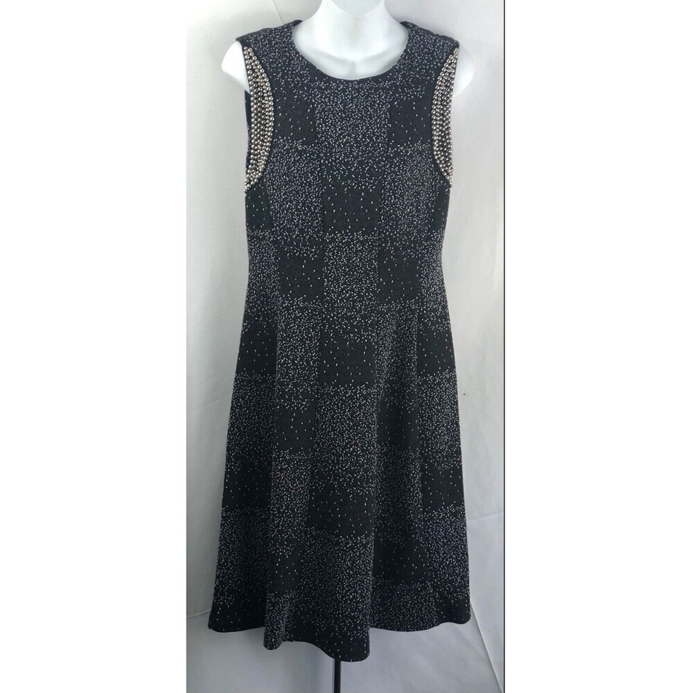 NWT Linea Domani Ltd Sleeveless Fit & Flare Dress 8 Blk Midi Bead Boat Neck Knit
